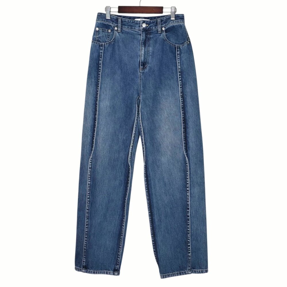 Tibi Spring Denim Tuck Classic Blue Jean High Waisted Pleated Pants Size 24 - Picture 3 of 13